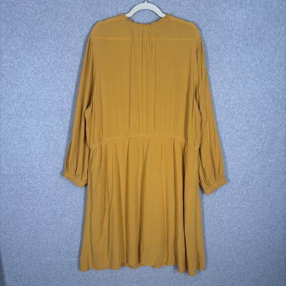 Old Navy Dress XXL Midi Mustard Ruffle Boho Peasant Flowy Puff Festival Western - Picture 8 of 10